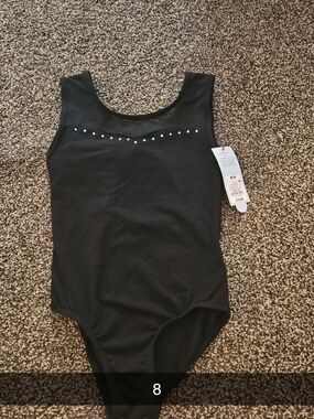 Girls Black Rhinestone Tank One-Piece